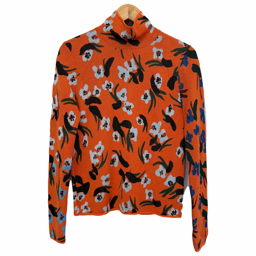 Christian Wijnants Clara Jacquard wool pullover Orange Floral Turtleneck Sweater